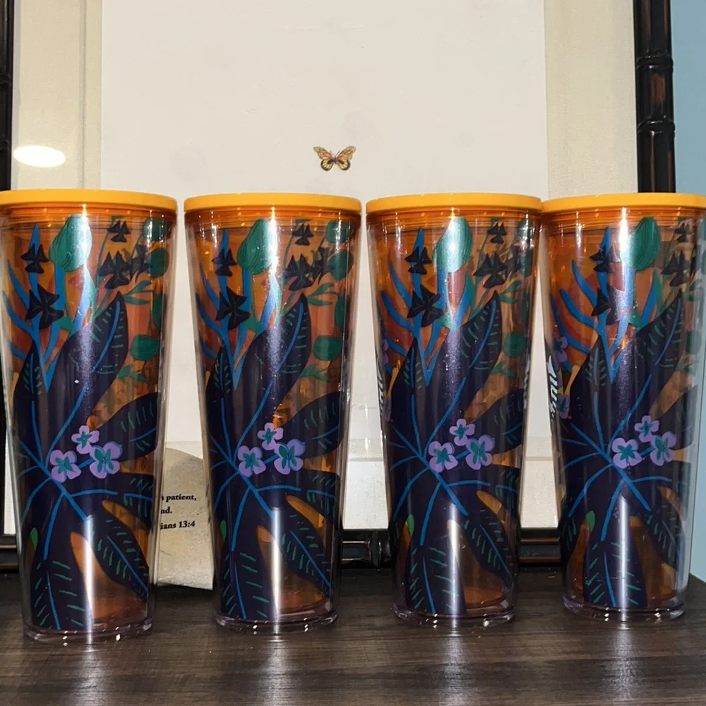Starbucks Spring RARE 2022 Venti Orange Floral Tropical Cold 24 oz Tumbler NWT